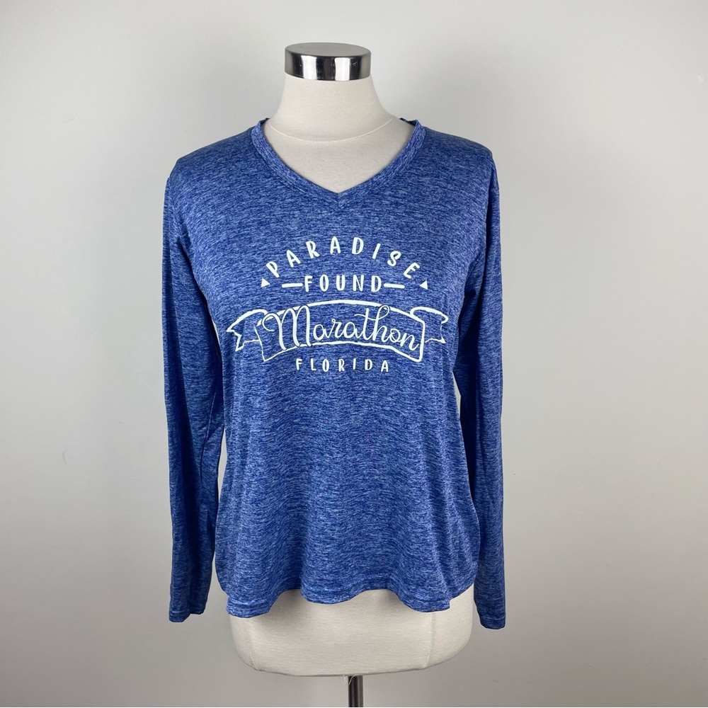 Coconut Creek Blue Marathon Florida Long Sleeve Top Women Medium Comfort